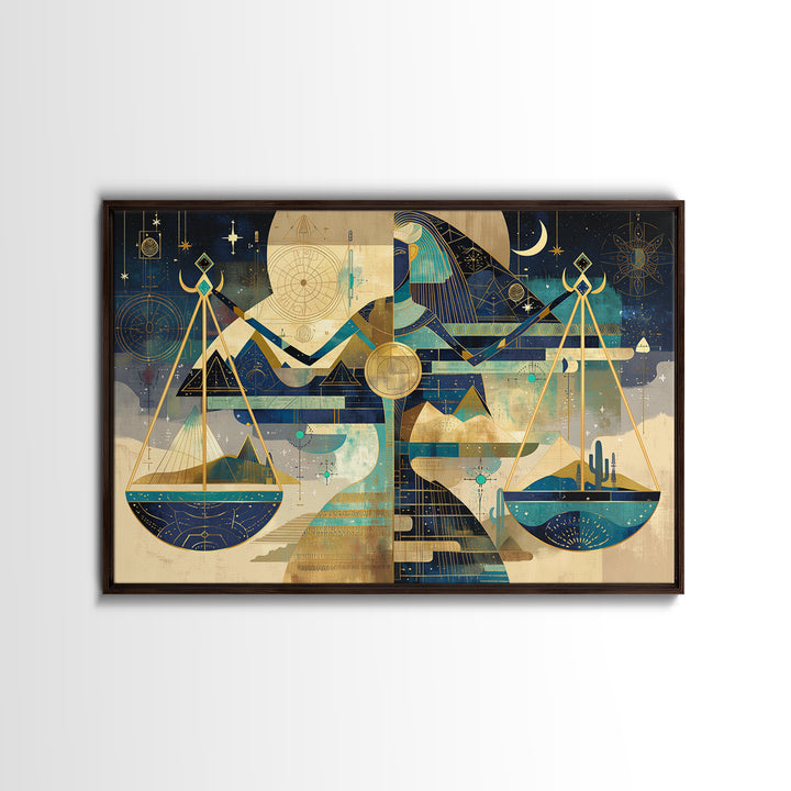 Egyptian Goddess With Celestial Scales Framed Canvas Print, African Egyptian Art, Spiritual Wall Art, Luxury Canvas Art Gift
