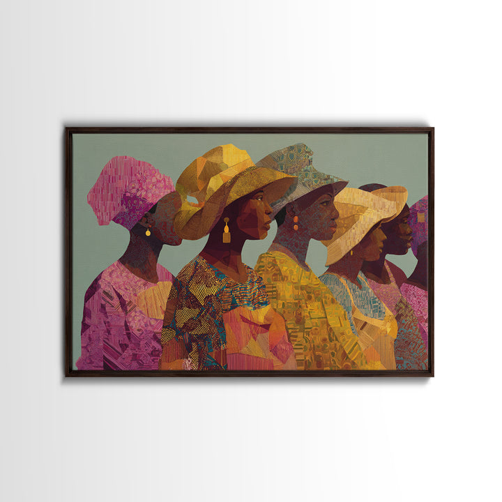 Four African Women In Woven Hats Canvas Print Ankara Wall Art Black Woman Art Afrocentric Decor Cultural Portrait Gift For Her