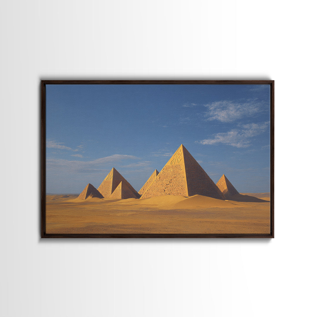 Golden Egyptian Pyramids Desert Wall Art African Egyptian Art Print Ancient African Landscape Travel Poster Home Decor Canvas Print
