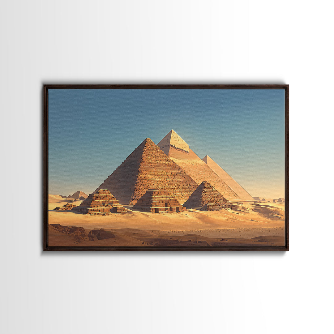 Golden Egyptian Pyramids At Sunrise Wall Art, Ancient African Art, Desert Landscape, Africa Poster, Home Decor Gift, Wall Decor