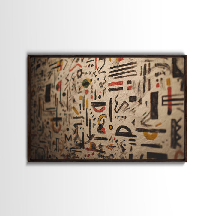 Ancient Painted Glyphs On Textured Cloth Canvas Print, African Patterns Wall Decor, Tribal Abstract Art, Cultural Home Decor