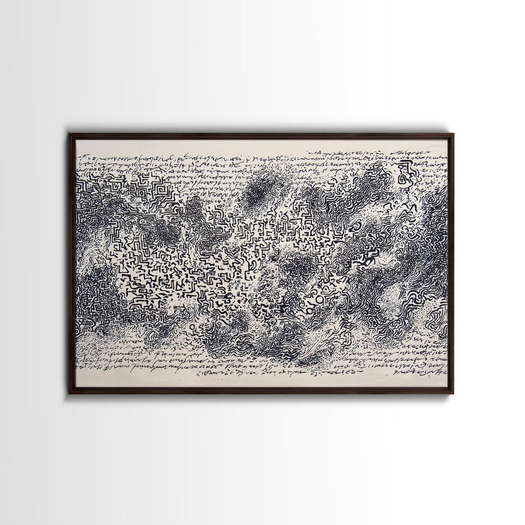 Black Ink Labyrinth Map Abstract Wall Art, African Inspired Line Drawing, Minimalist Cultural Art Print, Modern Office Decor