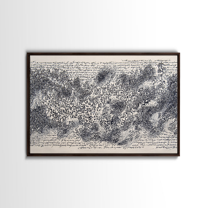 Black Ink Labyrinth Map Abstract Wall Art, African Inspired Line Drawing, Minimalist Cultural Art Print, Modern Office Decor