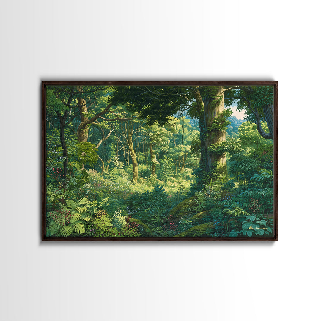 Sunlit Lush African Jungle Wall Art, Green Forest Landscape Canvas, Nature Scene Decor, Boho Living Room Statement Gift, Home Decor