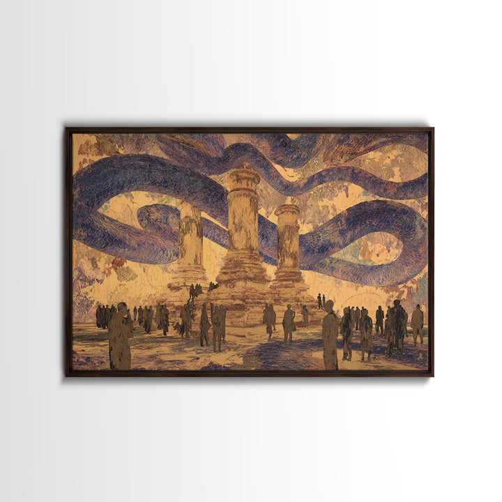 Ancient Columns Beneath Giant Serpent Canopy Wall Art, Surreal African Inspired Fantasy Landscape, Statement Home Decor Art
