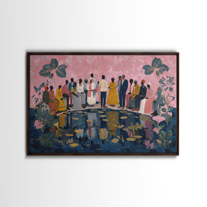 Elegant African Garden Ceremony By Lily Pond Canvas Print, Black Women Art, Afrocentric Wall Decor, Cultural Wedding Gift