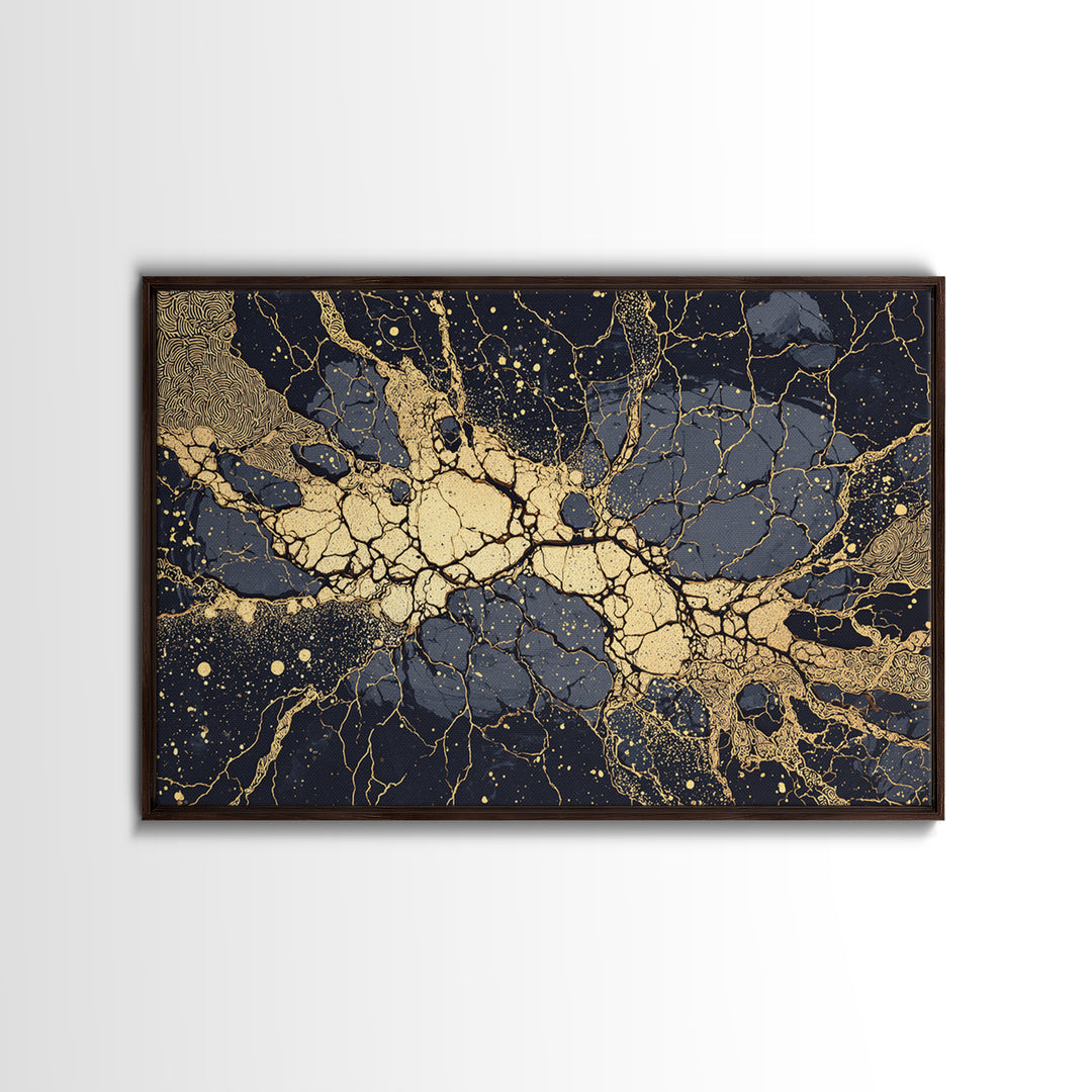 Black And Gold Abstract Cracked Marble Wall Art, Luxury Canvas Print, Modern Home Decor, Elegant Statement Piece Gift For Her