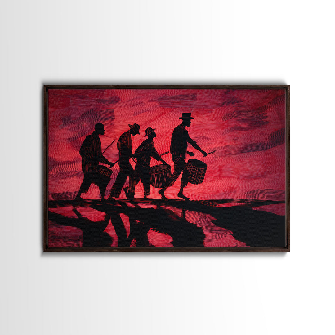 Red Sunset African Drummers Silhouette Wall Art, Afrocentric Music Print, Tribal Culture Decor, Black History Gift, Living Room Decor