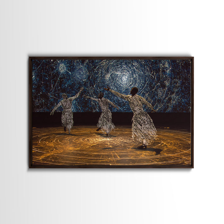 Celestial African Dancers Under Starry Sky Canvas Print, Afrocentric Wall Decor, Spiritual Black Art, Boho Home Decor Gift