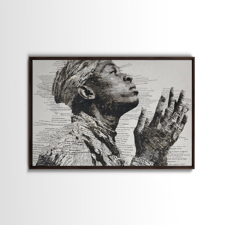 Praying Black Woman In Typography Portrait Wall Art, Spiritual Wall Decor, African American Art, Empowerment Gift For Her