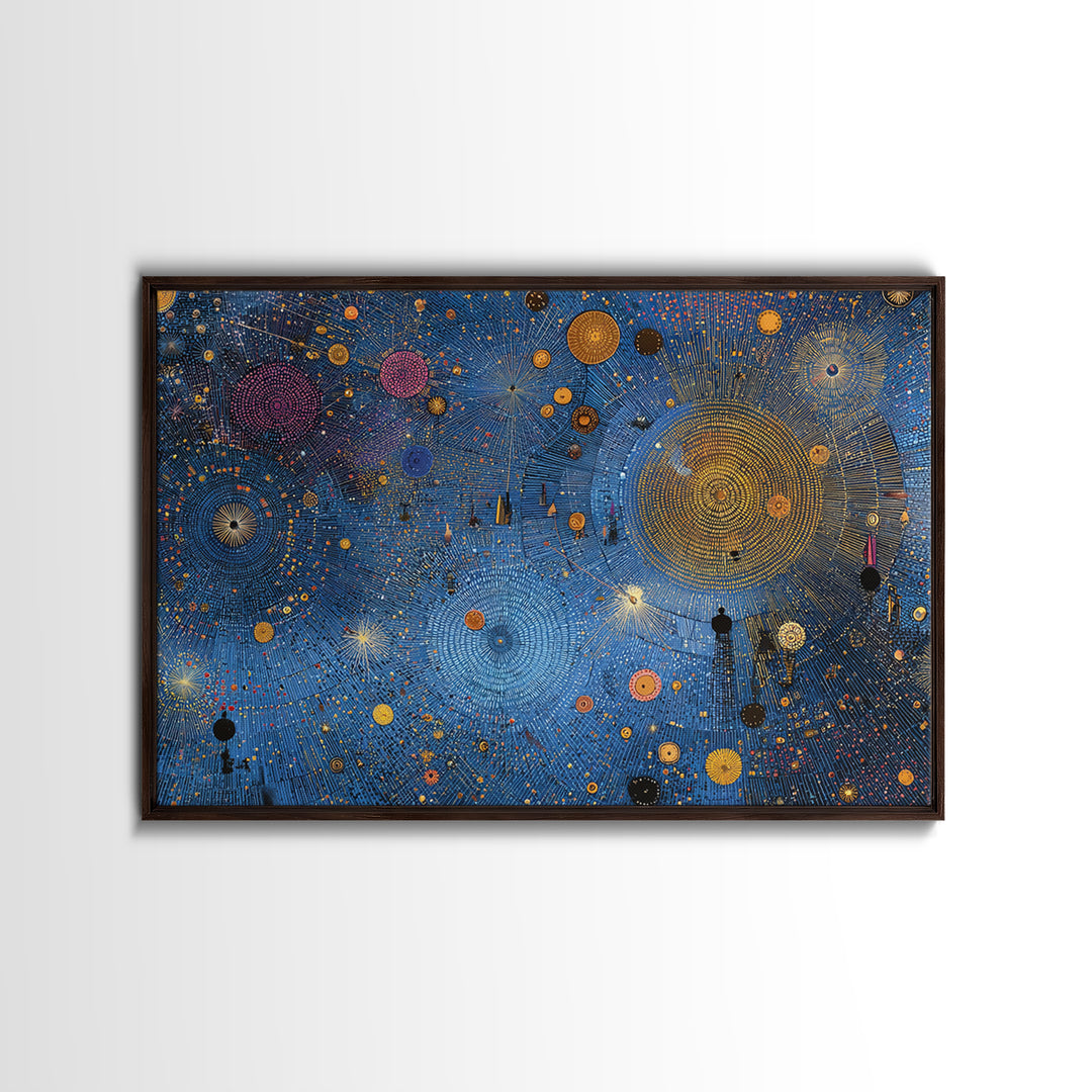 Blue Celestial Dot Pattern Canvas Print, Abstract African Art, Cosmic Tribal Wall Decor, Modern Cultural Home Decor Accent