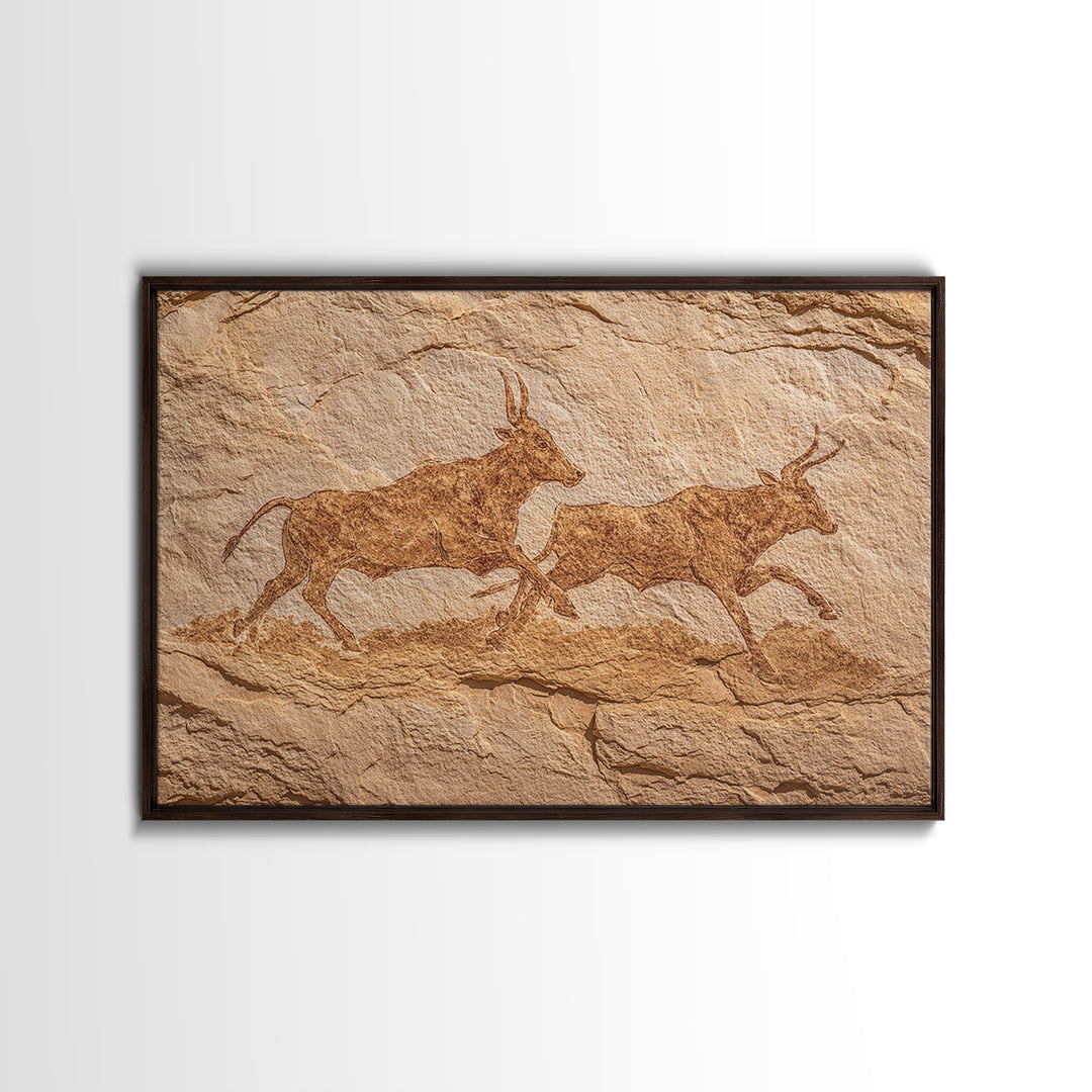 Sepia Antelope Cave Painting Canvas Print, Ancient African Art, Tribal Animal Rock Art, Neutral Safari Home Wall Decor Gift
