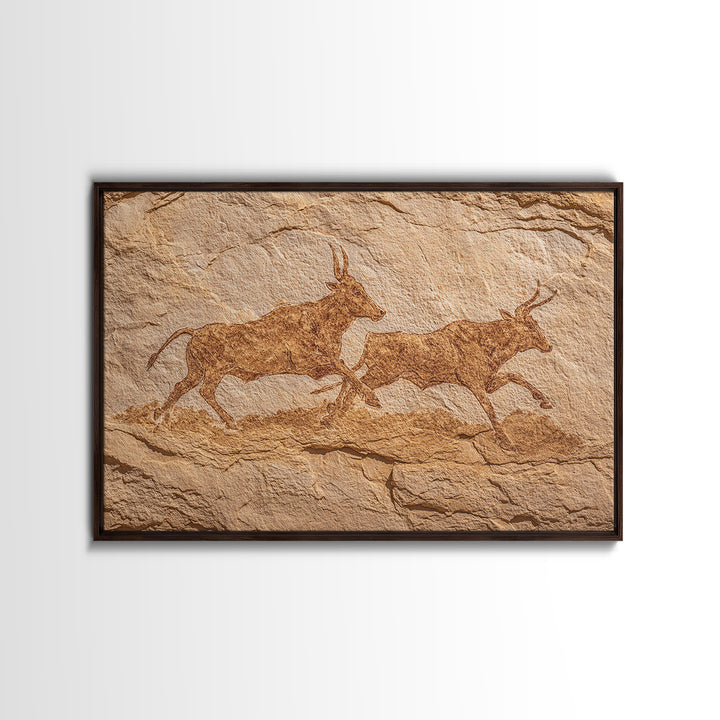 Sepia Antelope Cave Painting Canvas Print, Ancient African Art, Tribal Animal Rock Art, Neutral Safari Home Wall Decor Gift