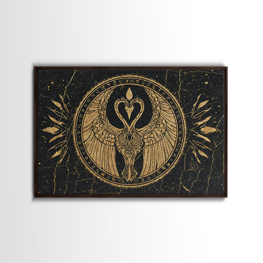 Black Gold Swan Emblem Wall Art, African Inspired Symbol Canvas, Spiritual Wall Decor, Elegant Home Art, Luxury Canvas Print
