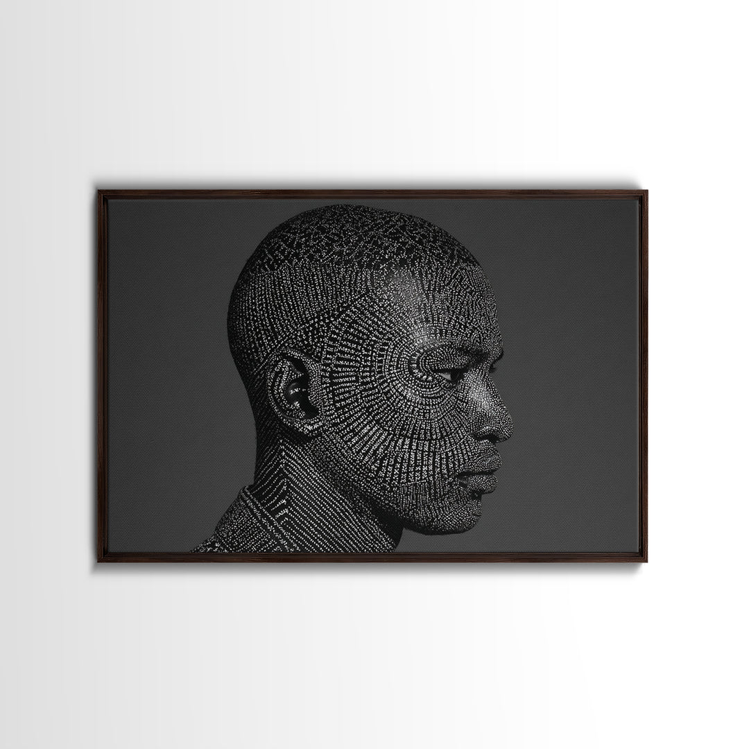 Black Male Profile Dot Portrait Wall Art, Modern Black Art, Afrocentric Decor, Textured Art Print, Masculine Office Decor