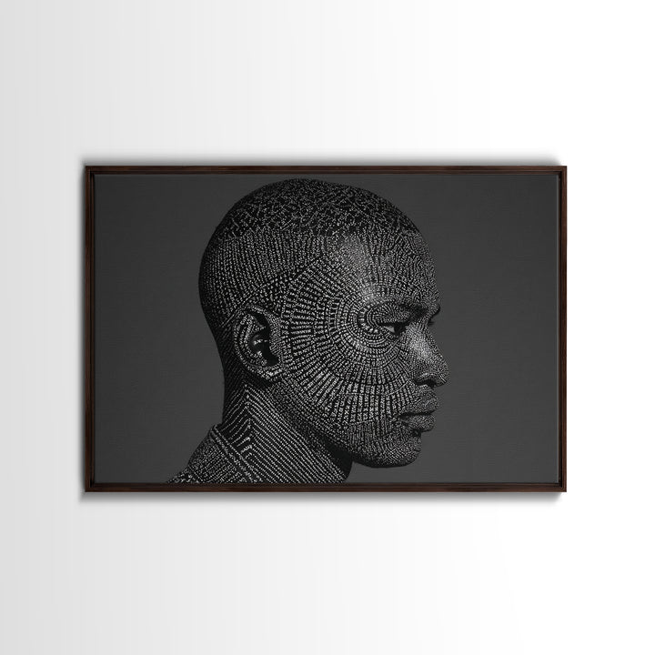 Black Male Profile Dot Portrait Wall Art, Modern Black Art, Afrocentric Decor, Textured Art Print, Masculine Office Decor