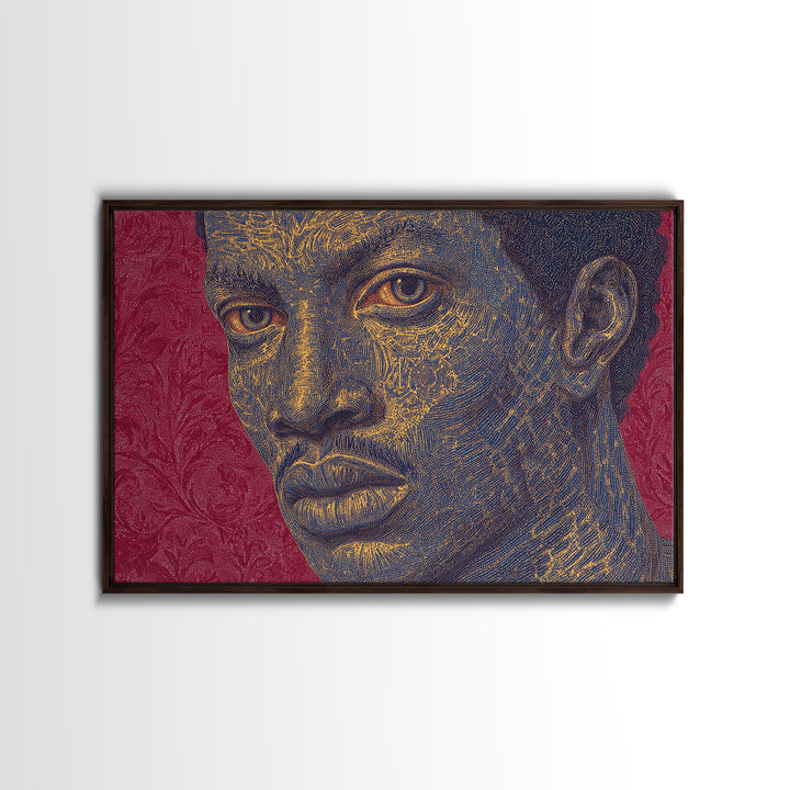 Gold Line Black Man Portrait Wall Art, African American Art, Modern Portrait Art, Magenta Background, Bold Home Decor Gift