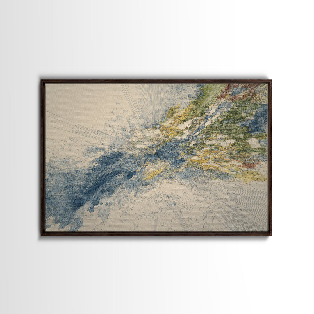 Blue Gold Abstract Data Landscape, Geometric Line Wall Art, Modern Office Decor, Contemporary Canvas Print Artwork Home Decor Gift