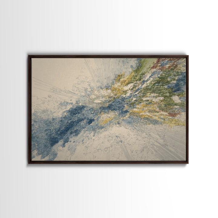 Blue Gold Abstract Data Landscape, Geometric Line Wall Art, Modern Office Decor, Contemporary Canvas Print Artwork Home Decor Gift