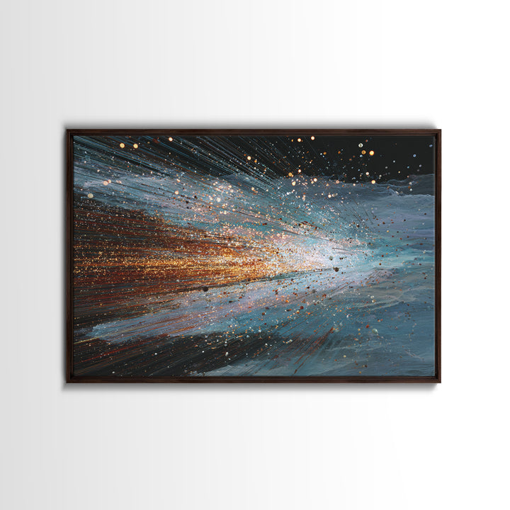 Blue Orange Energy Wave Abstract, Dynamic Motion Wall Art, Modern Office Decor, Contemporary Canvas Print Gift For Him Artwork