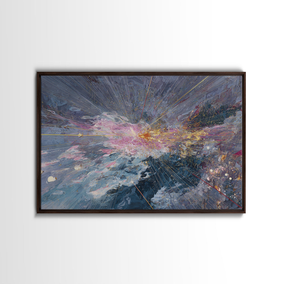 Abstract Cosmic Burst Canvas Print, Blue Pink Gold Textured Painting, Modern Abstract Wall Art, Luxury Home Decor Gift For Living Room