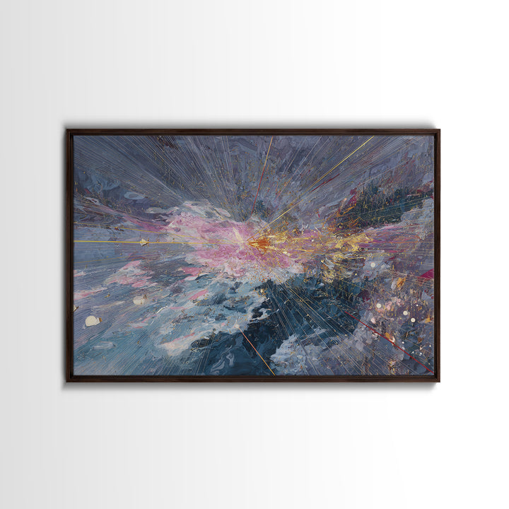 Abstract Cosmic Burst Canvas Print, Blue Pink Gold Textured Painting, Modern Abstract Wall Art, Luxury Home Decor Gift For Living Room