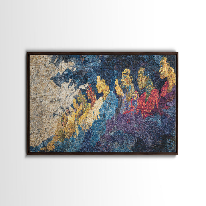 Woven Mountain Spirits Wall Art, Colorful African Textile Landscape Painting, Tribal Art Print, Cultural Home Decor Gift