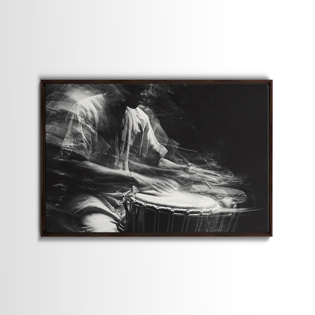 Black And White Drummer Wall Art, Motion Blur African Music Portrait, Afrocentric Canvas Print, Cultural Home Decor Gift
