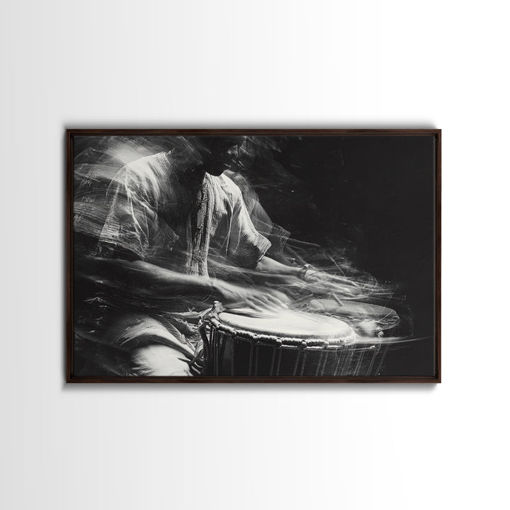 Black And White Drummer Wall Art, Motion Blur African Music Portrait, Afrocentric Canvas Print, Cultural Home Decor Gift