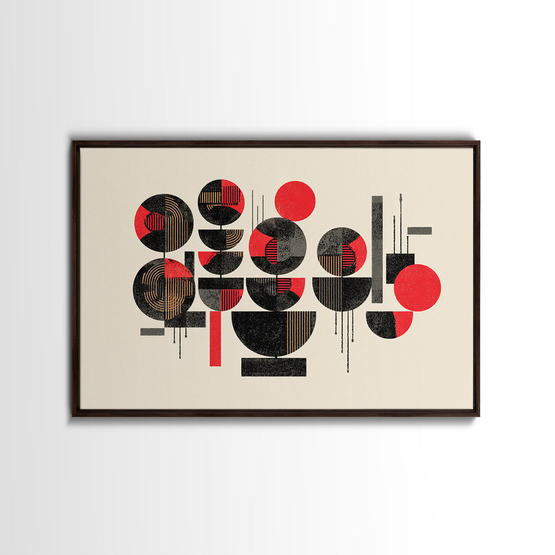 Red Black Geometric Circles Wall Art, Abstract African Art Print, Modern Boho Canvas, Afrocentric Home Decor Gift For Living Room