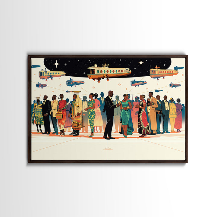 Afrofuturist Travel Crowd Wall Art, African American Art Print, Black Culture Poster, Modern Diaspora Home Decor Gift For Her