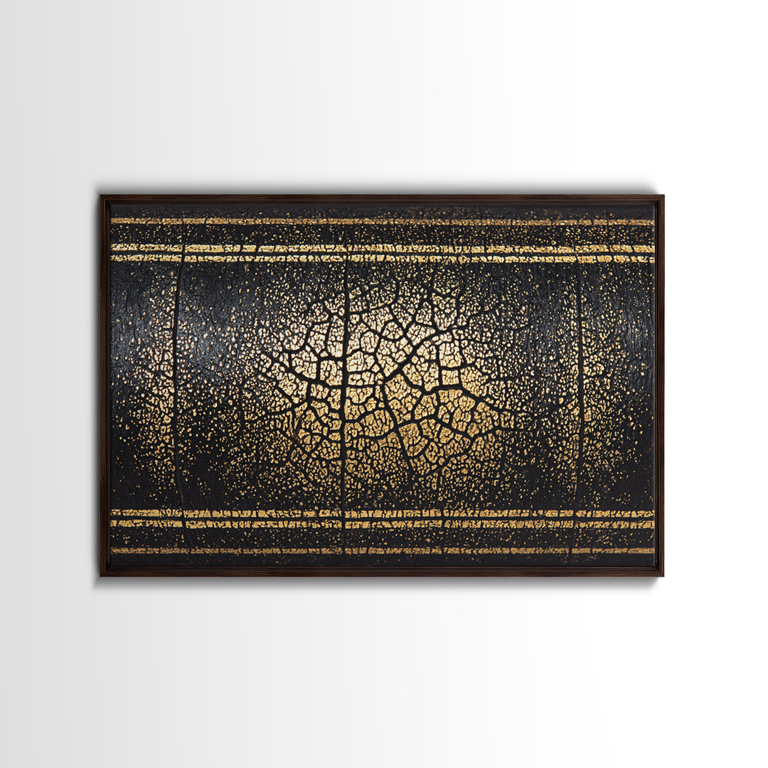 Black Gold Cracked Texture Canvas Print, African Abstract Art, Luxury Earth Tone Wall Decor, Modern Home Decor Gift For Him
