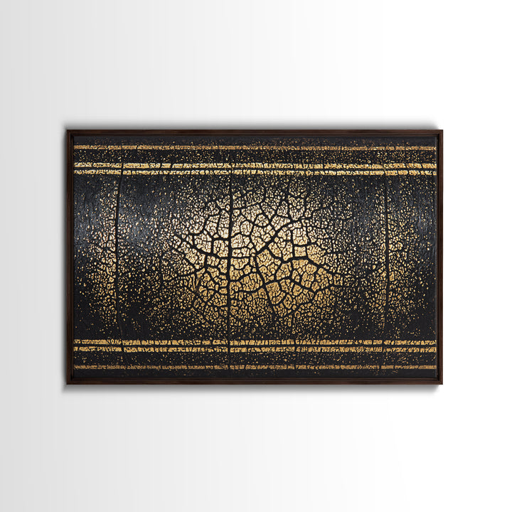 Black Gold Cracked Texture Canvas Print, African Abstract Art, Luxury Earth Tone Wall Decor, Modern Home Decor Gift For Him