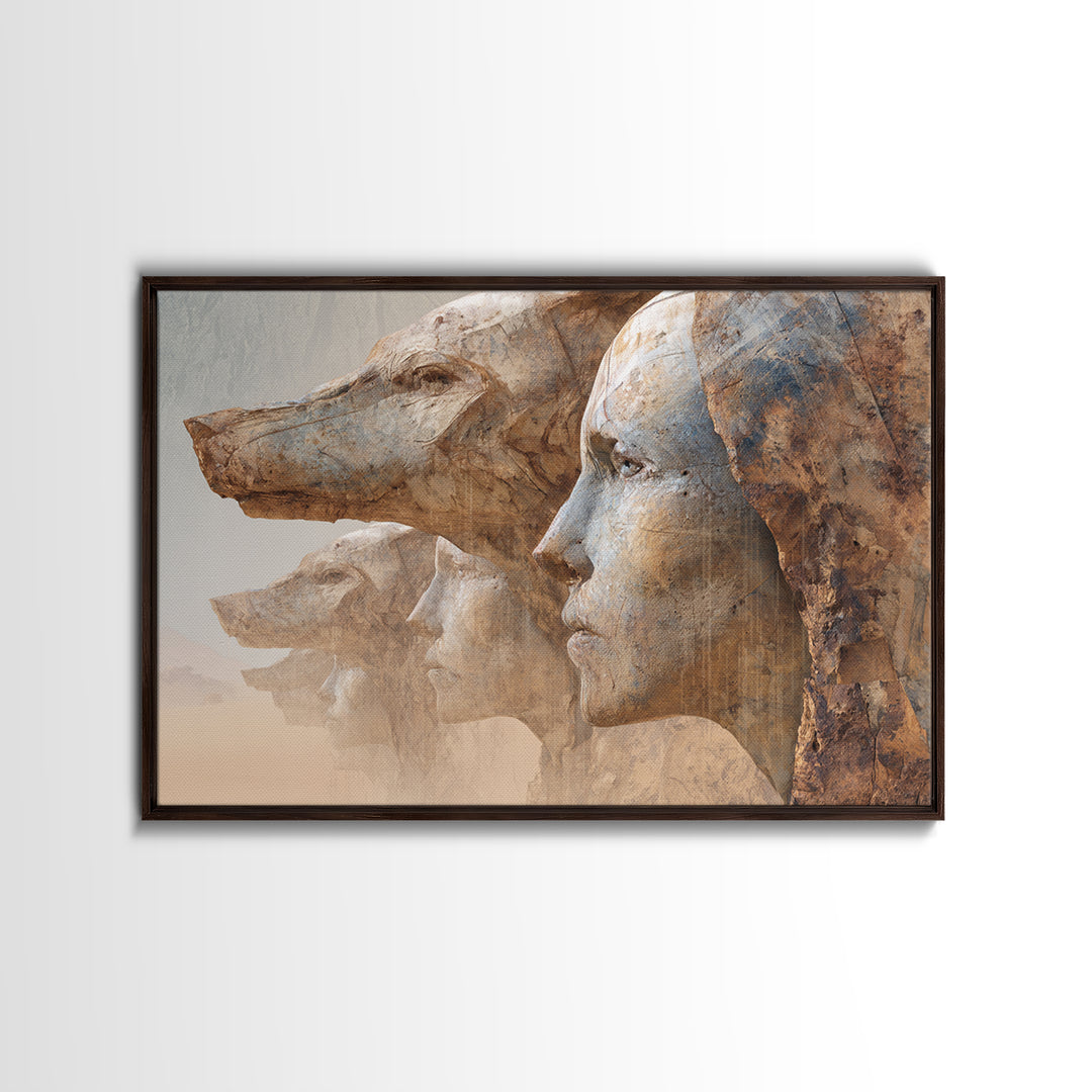 Monumental African Mask Profiles Framed Canvas Print, Ancient African Art, Ethnic Wall Decor, Statement Home Decor Gift Idea