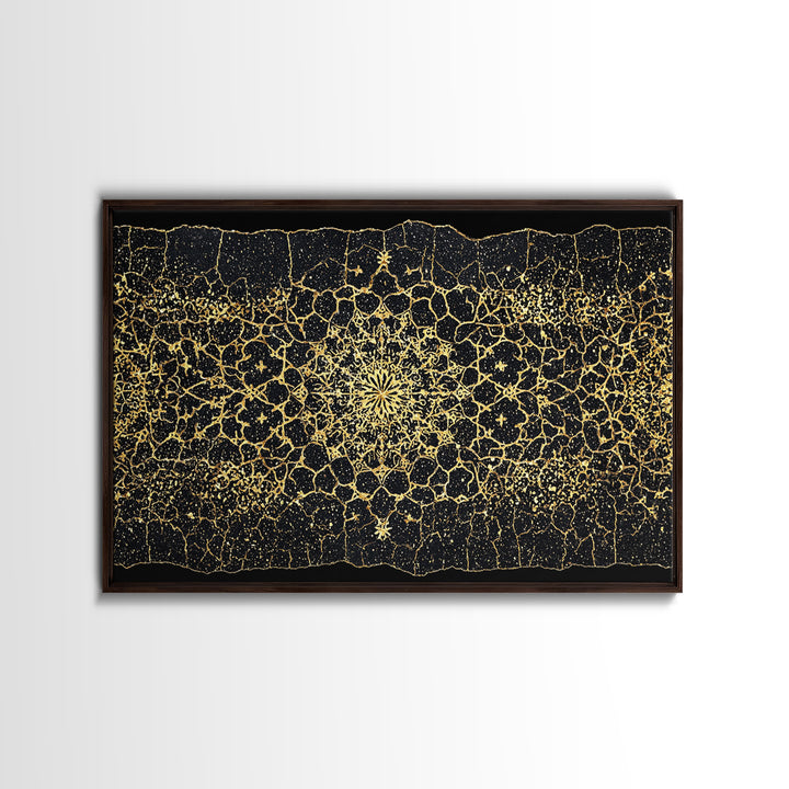 Black Gold Mandala Pattern Canvas Print, African Abstract Art, Luxury Geometric Wall Decor, Boho Home Decor Gift For Her