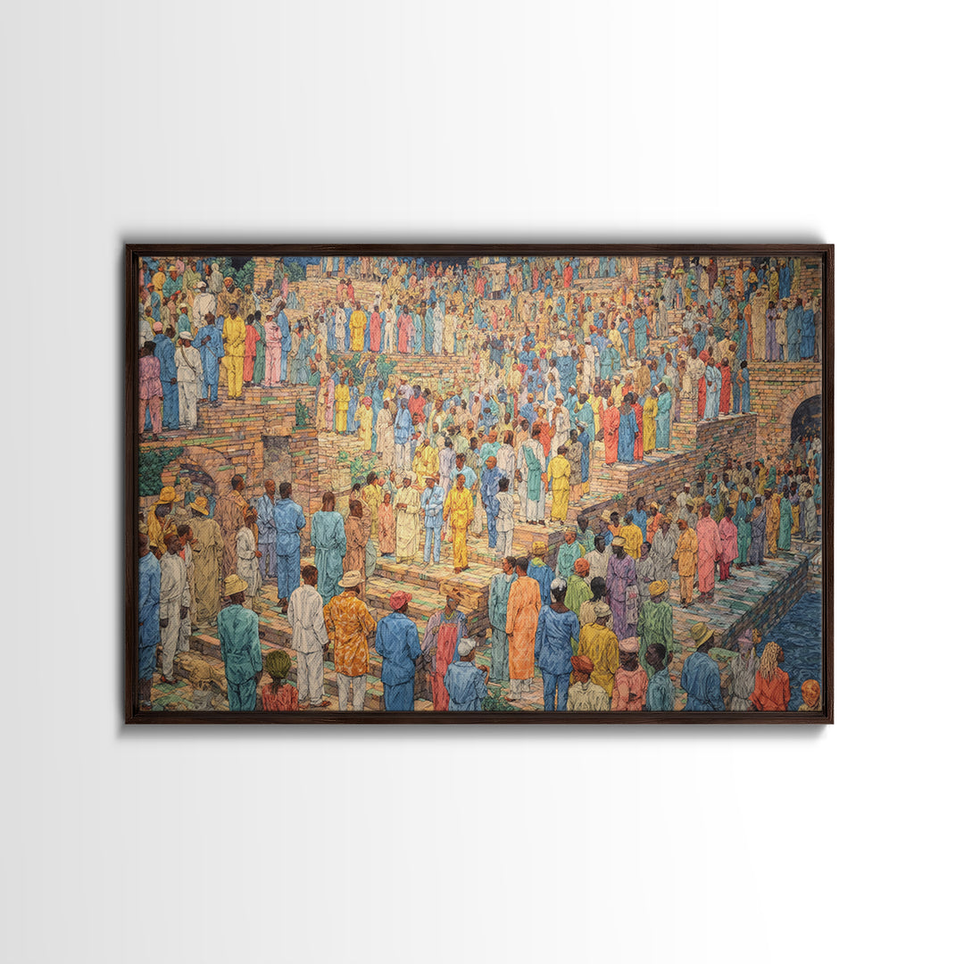 Colorful Pilgrimage Crowd Wall Art, African Culture Canvas Print, Vibrant Festival Scene, Cultural Home Decor Statement Piece