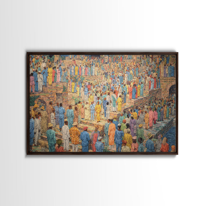 Colorful Pilgrimage Crowd Wall Art, African Culture Canvas Print, Vibrant Festival Scene, Cultural Home Decor Statement Piece