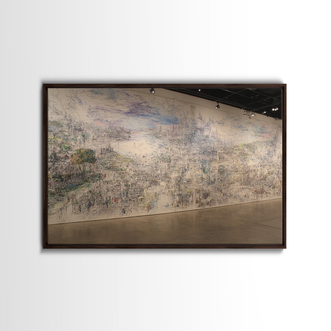Panoramic Abstract City Mural Wall Art, Contemporary Canvas Print, Large Gallery Wall Decor, Modern Office Statement Piece
