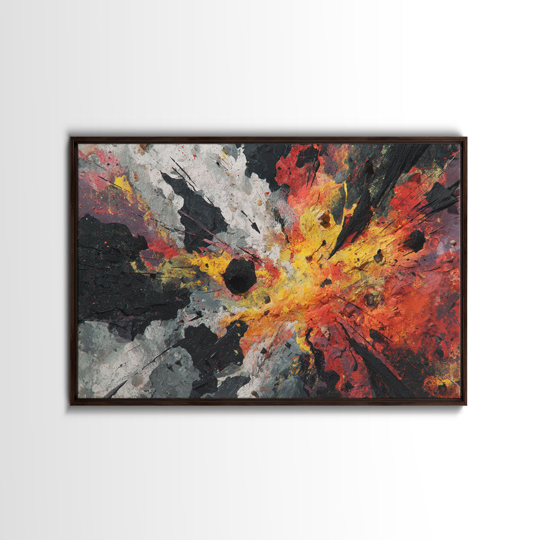 Explosive Red Gold Black Abstract Canvas Print, Bold Modern Art, Statement Wall Decor For Living Room Or Office Home Decor Gift