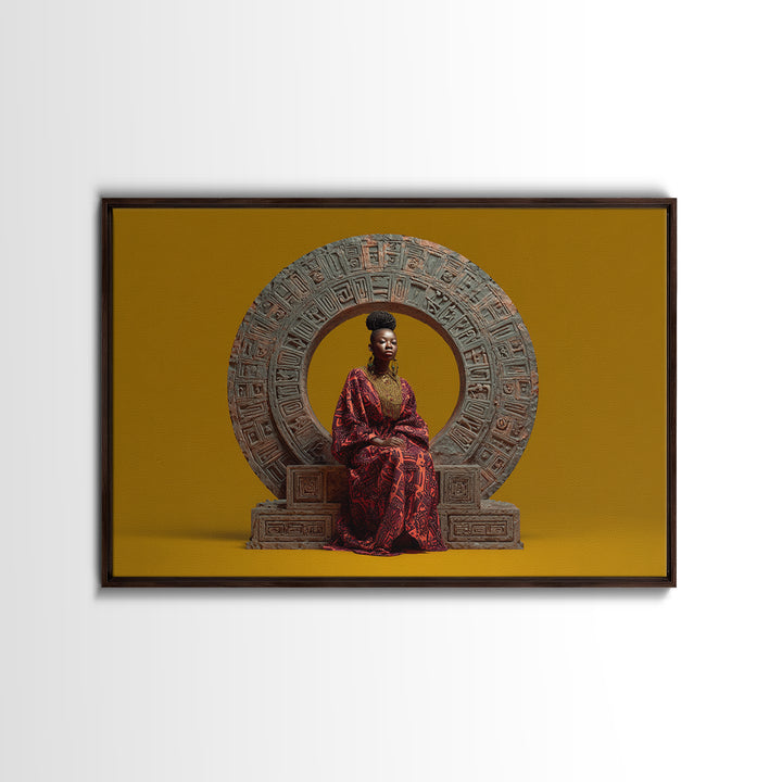 Seated African Queen In Red Robe Canvas Print, Regal Portrait Wall Art, Cultural Home Decor, Black Goddess Gift For Living Room