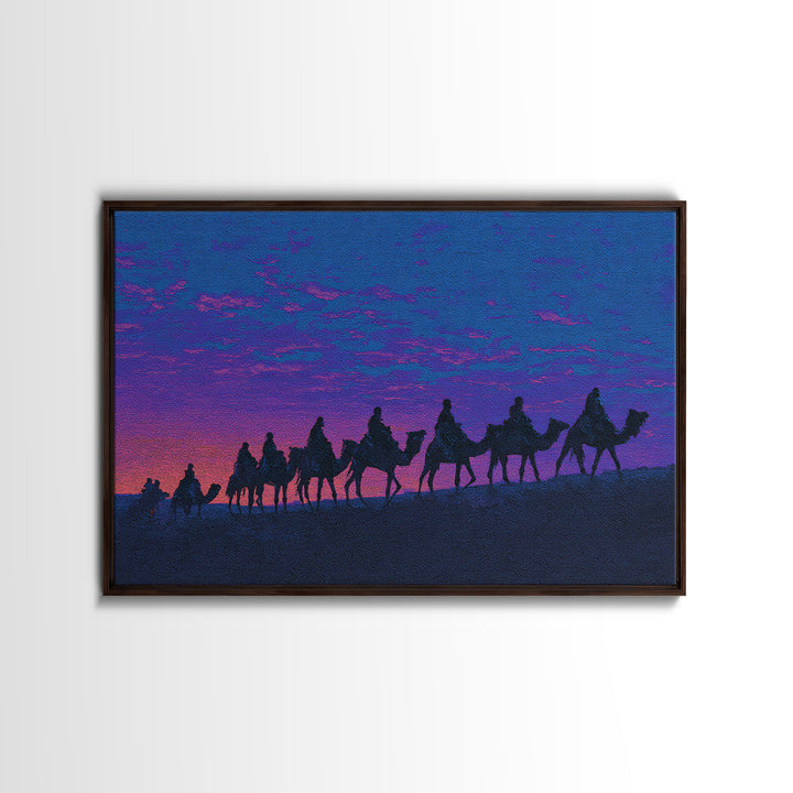 Purple Sunset Camel Caravan Silhouette Canvas Print, African Safari Art, Moroccan Travel Poster, Vibrant Wall Decor, Bedroom Wall Decor