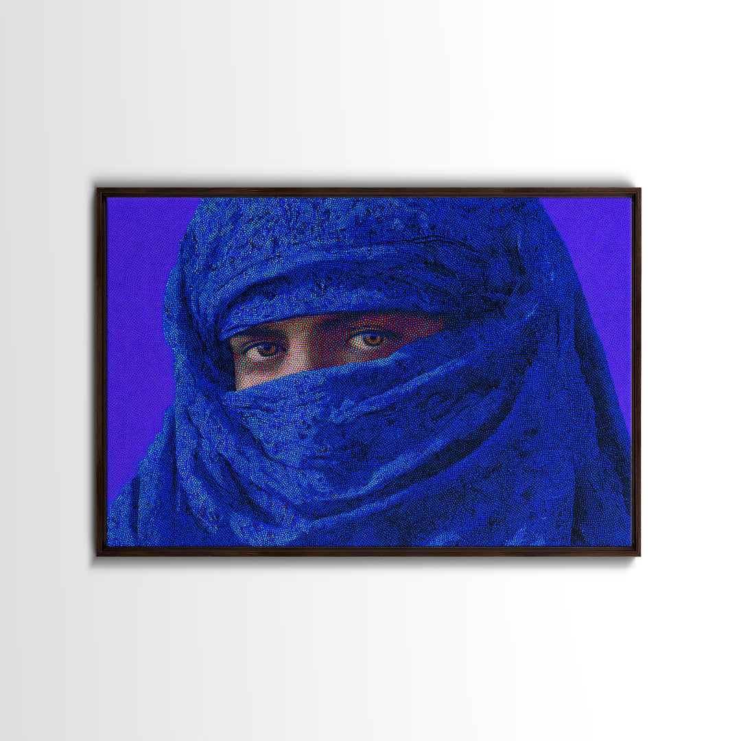 Blue Tuareg Veiled Face Portrait Wall Art, African Portrait, Moroccan Travel Poster, Contemporary Canvas Decor, Bold Home Decor