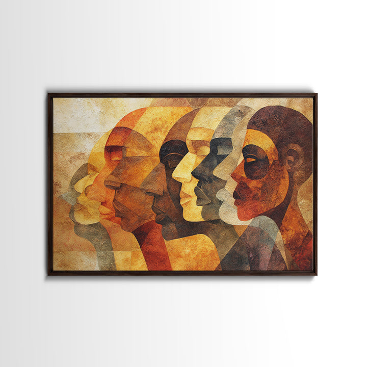 Layered African Profiles In Gold And Terracotta, Wall Art, Modern Canvas Print, Cultural Portrait Decor, Statement Gift For Home