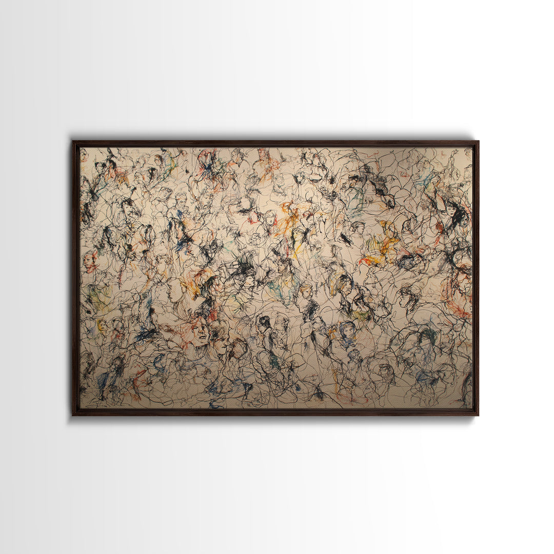 Expressive Crowd Line Drawing, Abstract Wall Art, Contemporary Canvas Print, Minimalist Sketch Decor, Gallery Home Decor Gift