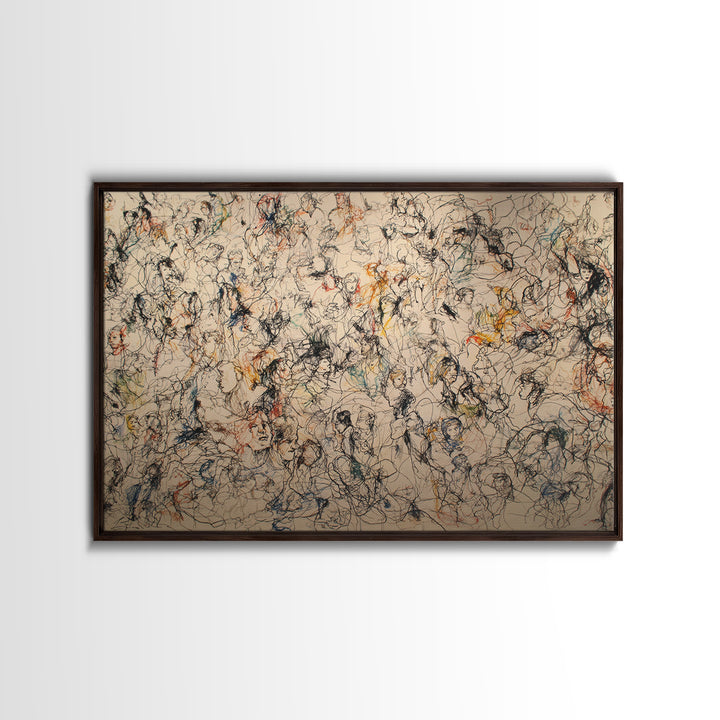 Expressive Crowd Line Drawing, Abstract Wall Art, Contemporary Canvas Print, Minimalist Sketch Decor, Gallery Home Decor Gift