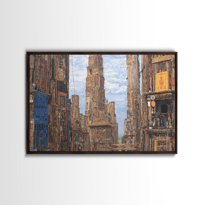 Textured Afro Futuristic City Street, Canvas Print, African Inspired Wall Art, Urban Architecture Decor, Cultural Home Gift