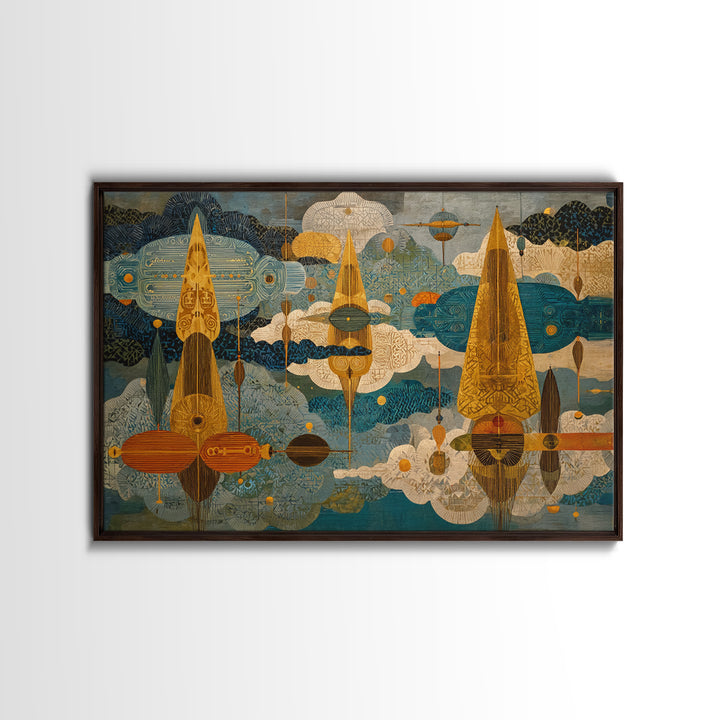 Golden Abstract African Patterned Sky Wall Art, Modern Geometric Canvas Print, African Decor, Boho Cultural Artwork, Home Decor