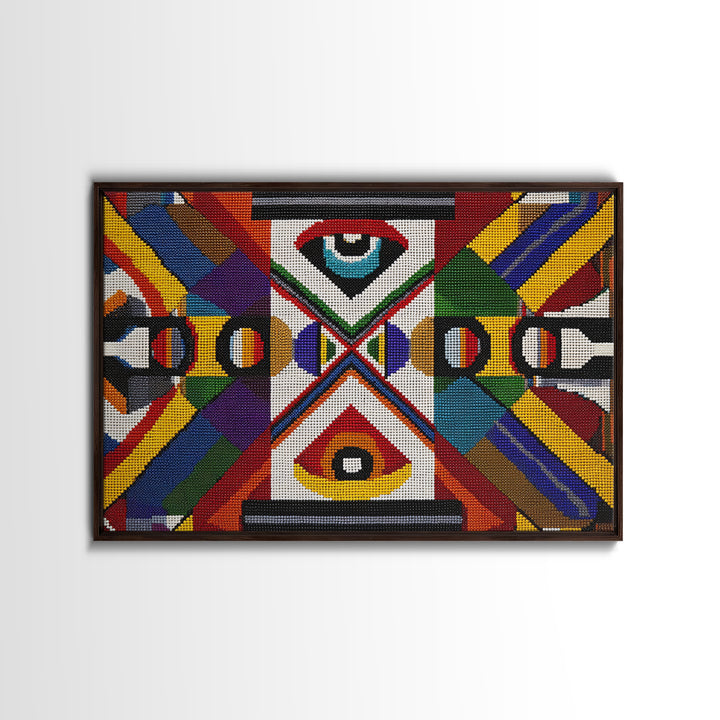 Bold Geometric Ankara Textile With All Seeing Eye Wall Art, Colorful African Patterns, Tribal Fabric Decor Canvas Print Gift