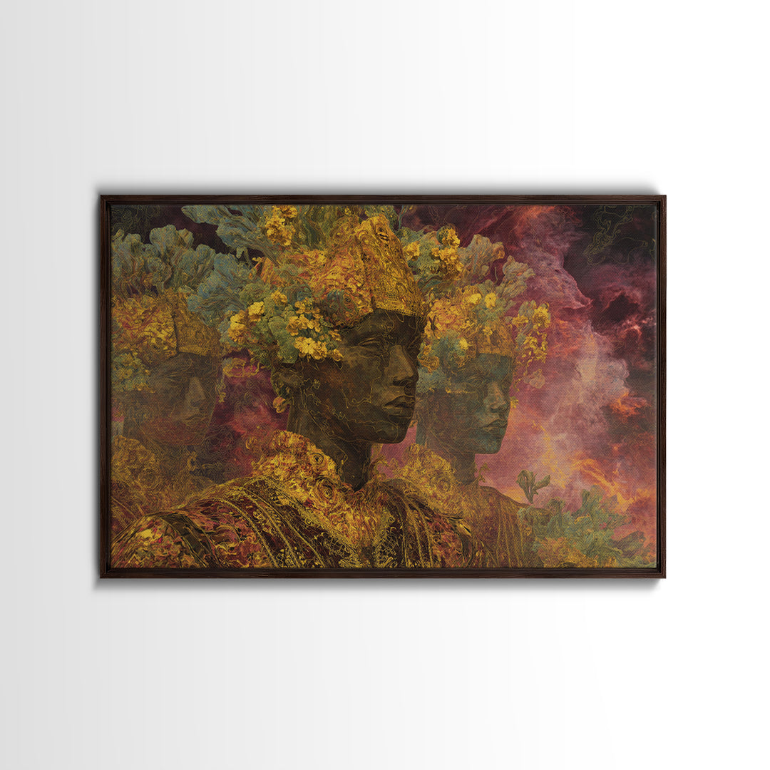African Queen Portrait Wall Art, Floral Goddess Canvas Print, Modern African Beauty Decor, Dreamy Cultural Elegant Home Decor Gift