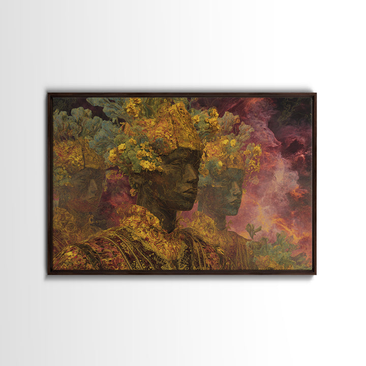 African Queen Portrait Wall Art, Floral Goddess Canvas Print, Modern African Beauty Decor, Dreamy Cultural Elegant Home Decor Gift